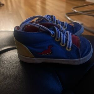 Blue and Red Kids Shoes with Dinosaur Design